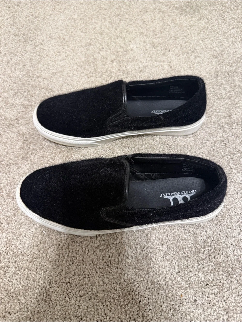 Air Underground fuzzy Black Slip-On Sneakers with White Sole